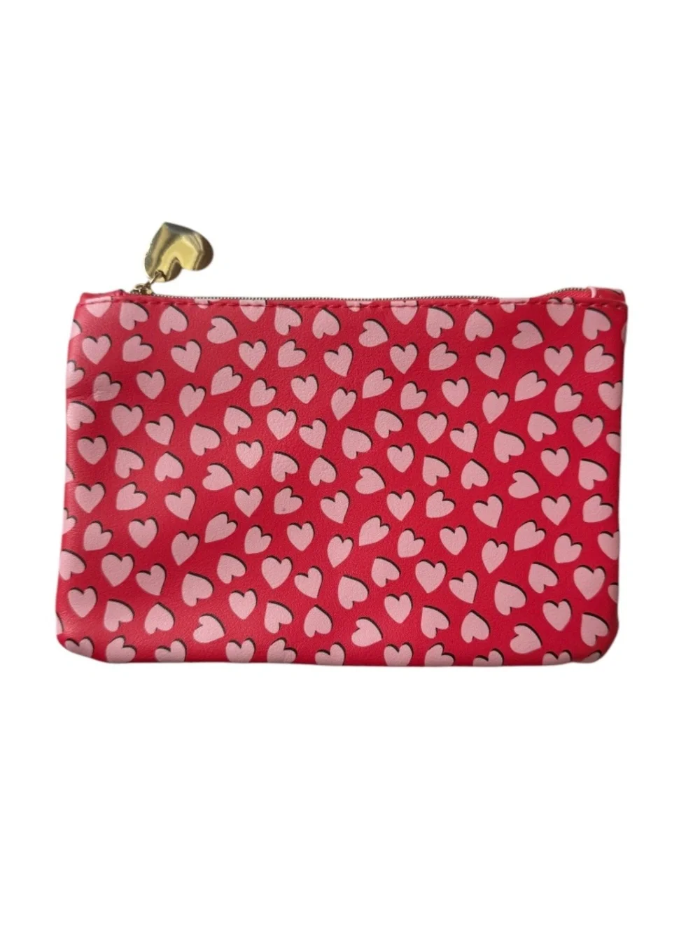🤑 5/$25 ipsy Red Cosmetic Pouch with Pink Heart Print